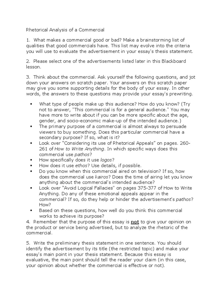 Rhetorical Analysis Essay - 24  PDF  Essays  Rhetoric