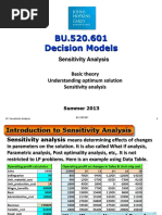 BU.520.601 Decision Models: Sensitivity Analysis Basic Theory Understanding Optimum Solution Sensitivity Analysis