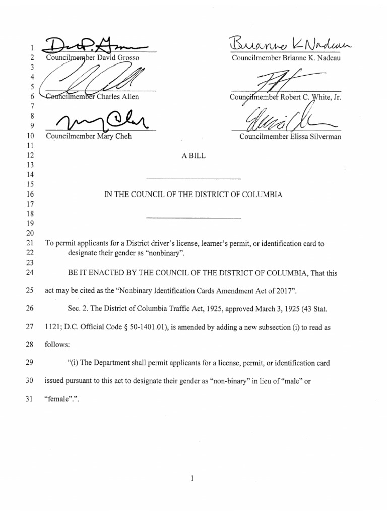Nonbinary Identification Cards Amendment Act of 2017 PDF Government Government And Personhood