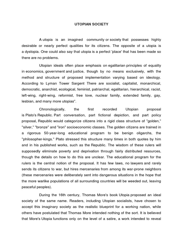 Utopian Society PDF Utopia Sociological Theories