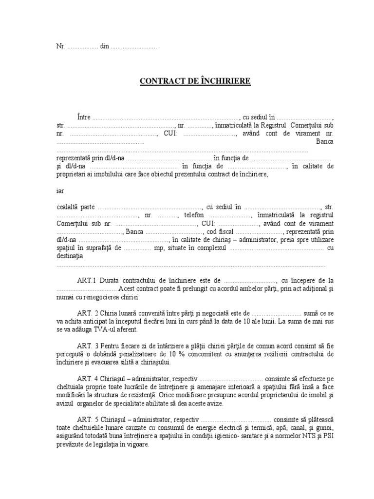 Model Contract de Inchiriere Imobil PDF PDF