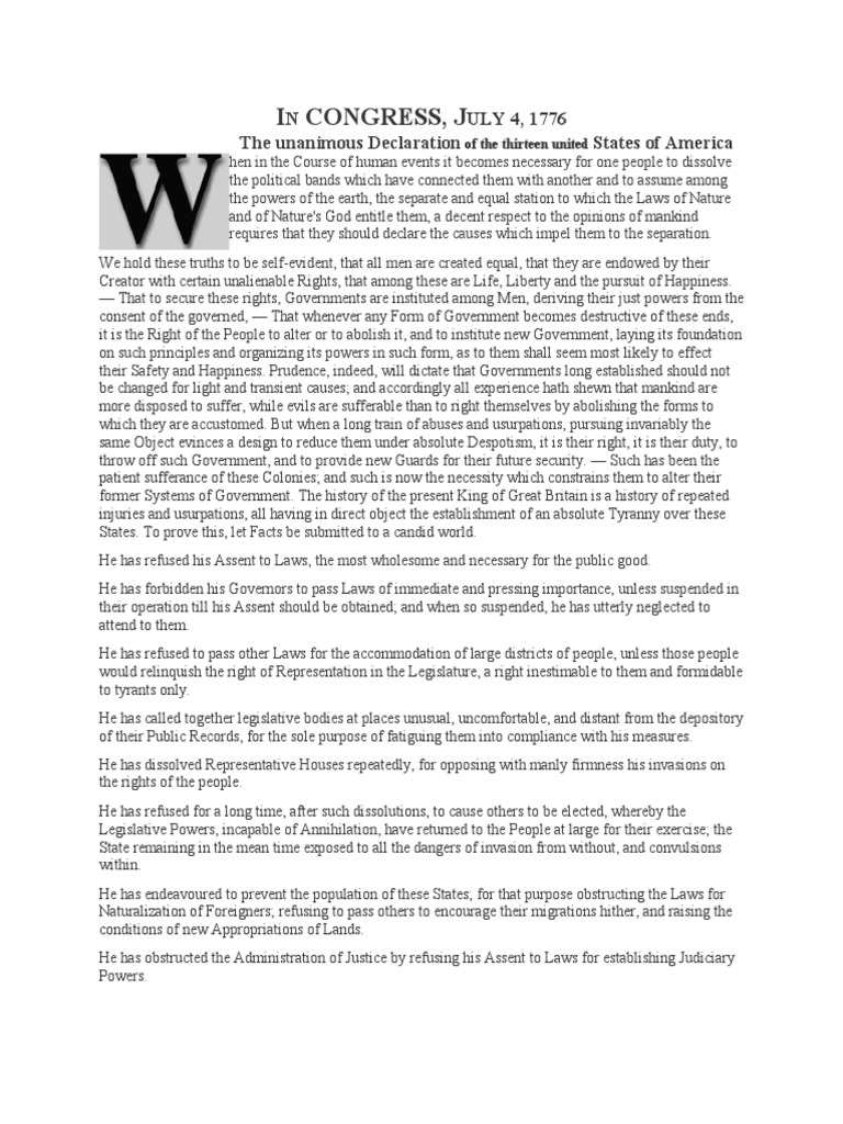 Declaration of Independence | Download Free PDF | Natural And Legal ...