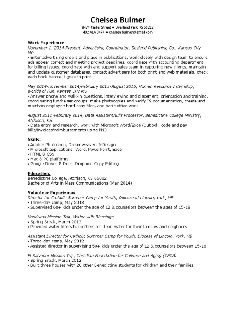 Chelsea Bulmer: Work Experience | PDF | Career & Growth