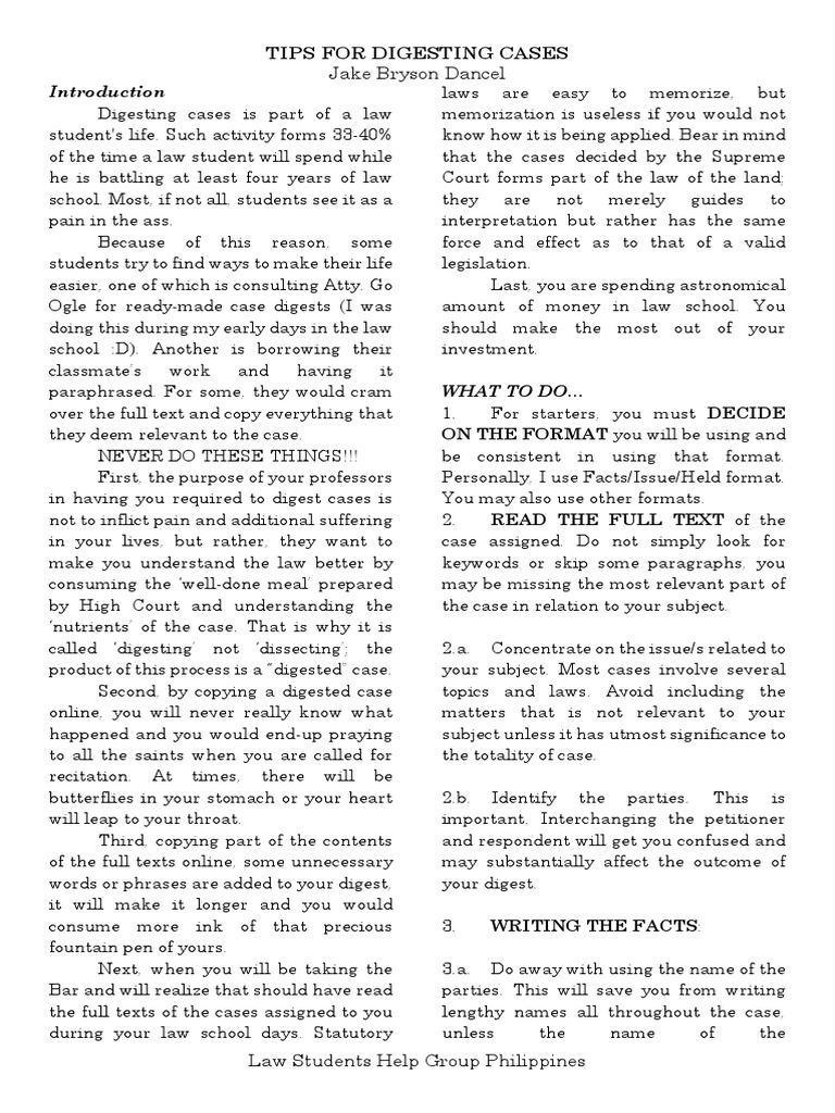 Tips For Digesting Cases | PDF