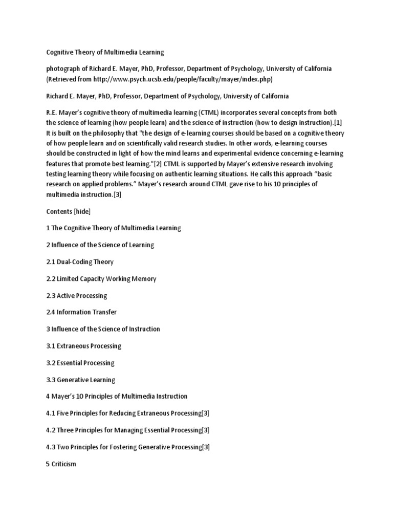 Mayer's Multimedia Learning Theory | PDF | Working Memory | Memory