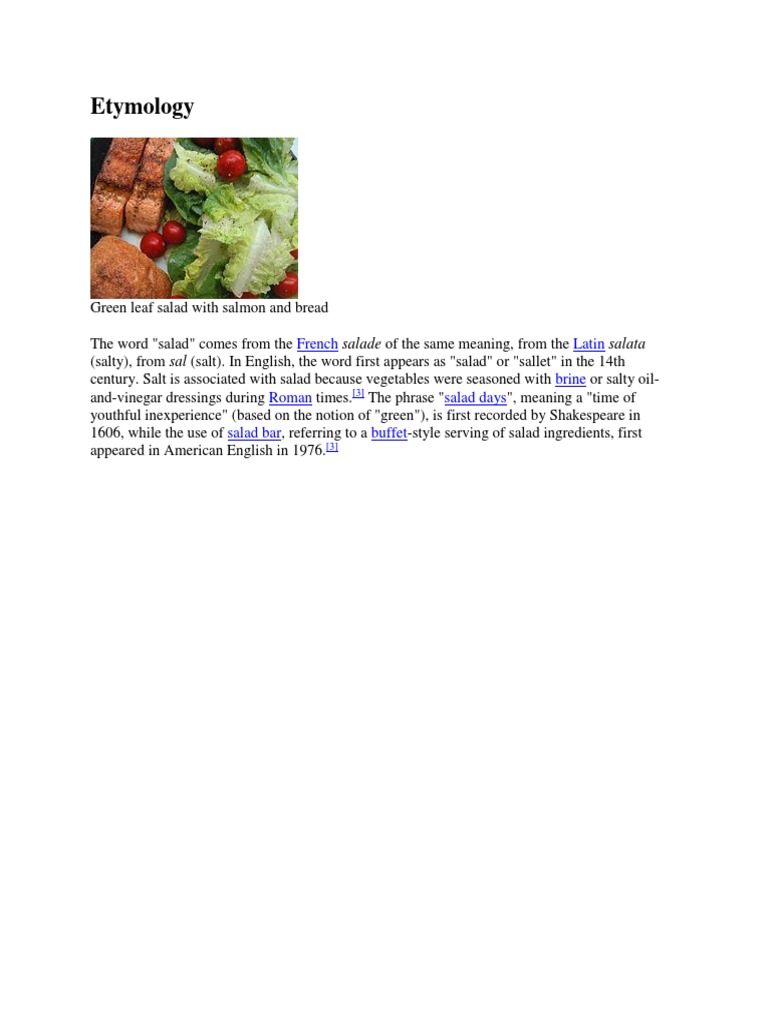 Etymology French Latin Brine Roman Salad Days Salad Bar Buffet PDF