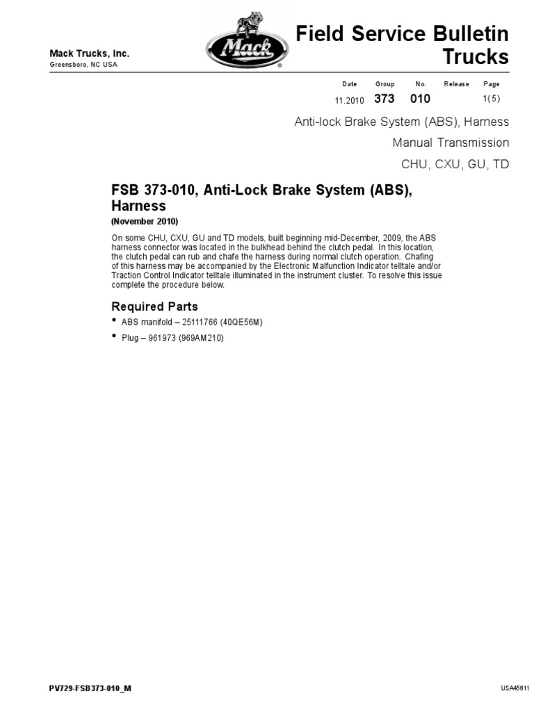 AntiLock Brake System (ABS), Harness, Manual Transmission, CHU, CXU