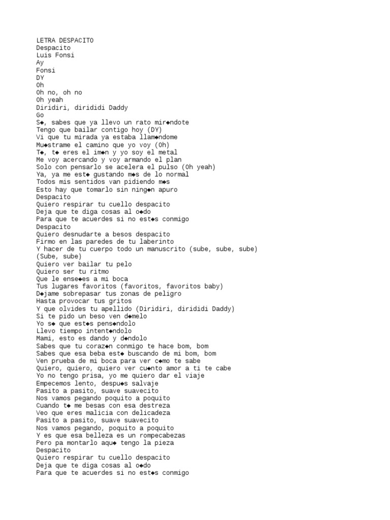Parole De Despacito En Français A Imprimer