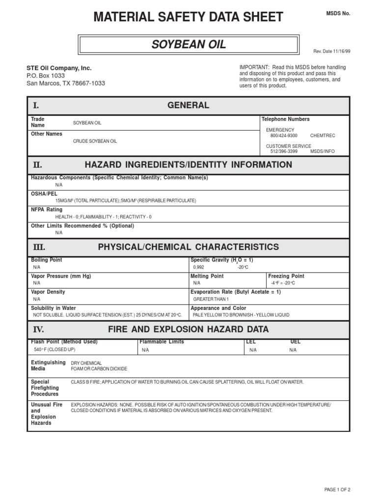 Msds Soybeanoil PDF Chemistry Materials