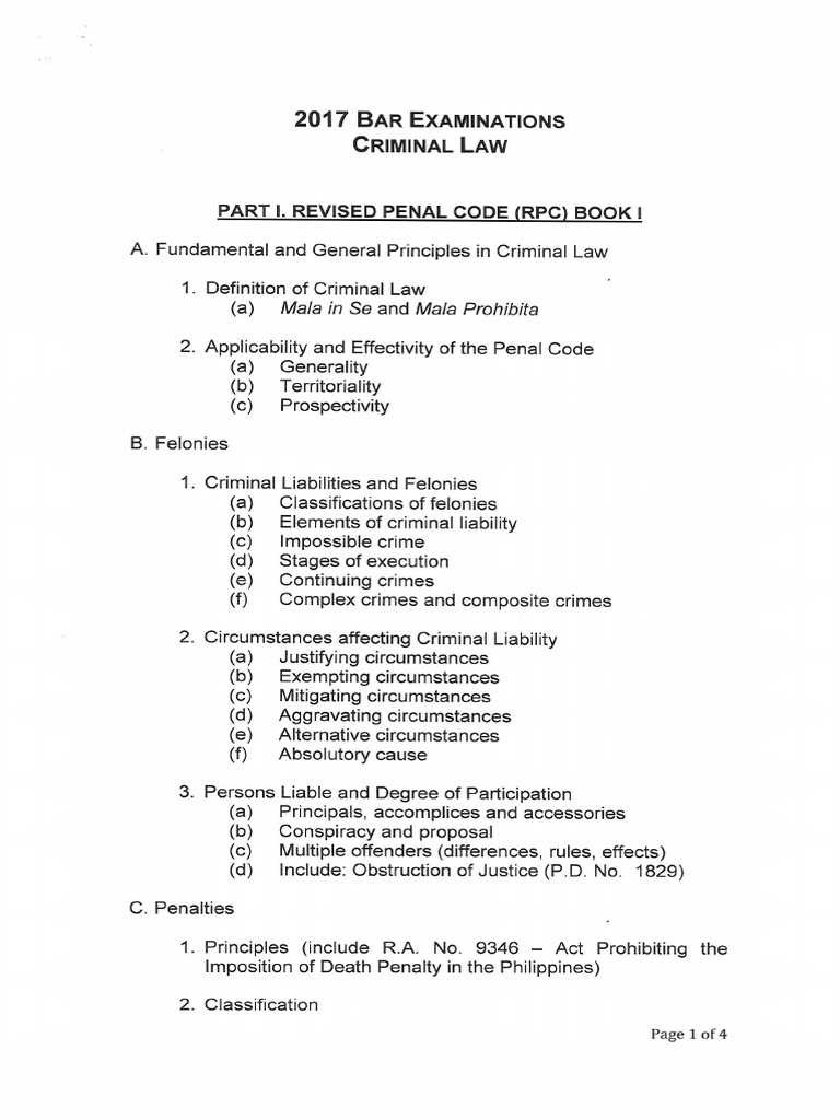 2017 Bar Exam Syllabus Criminal Law PDF
