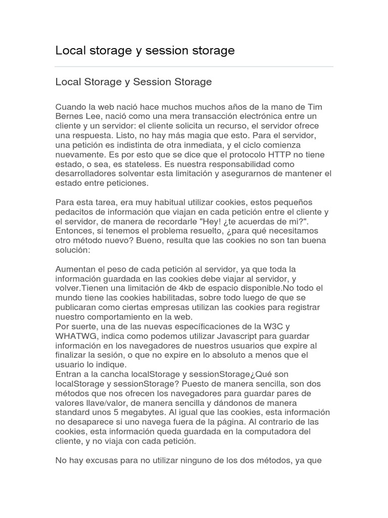 Diferencias entre Local y Session Storage | PDF | Cookie HTTP ...
