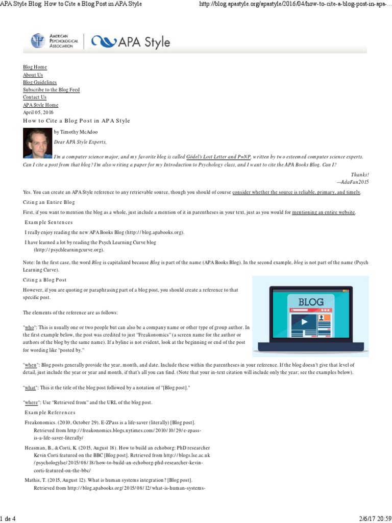 How to Cite a Blog Post in APA Style | Apa Style | Citation | Free 30 ...