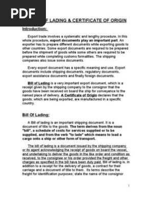 Bill of Lading