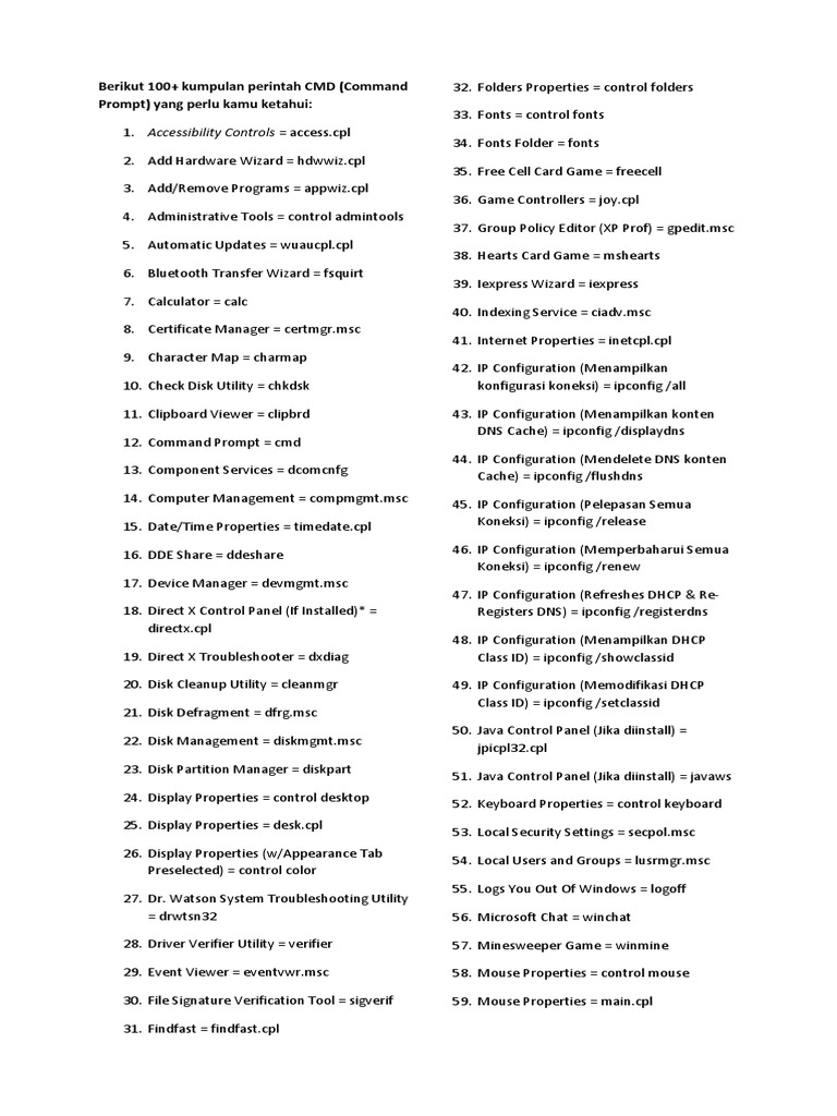 100+ CMD Commands for Windows Users | PDF | Computers | Technology ...