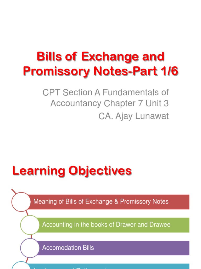 CA CPT Fundamentals of Accounting PPT Bills of Exchange and Promissory