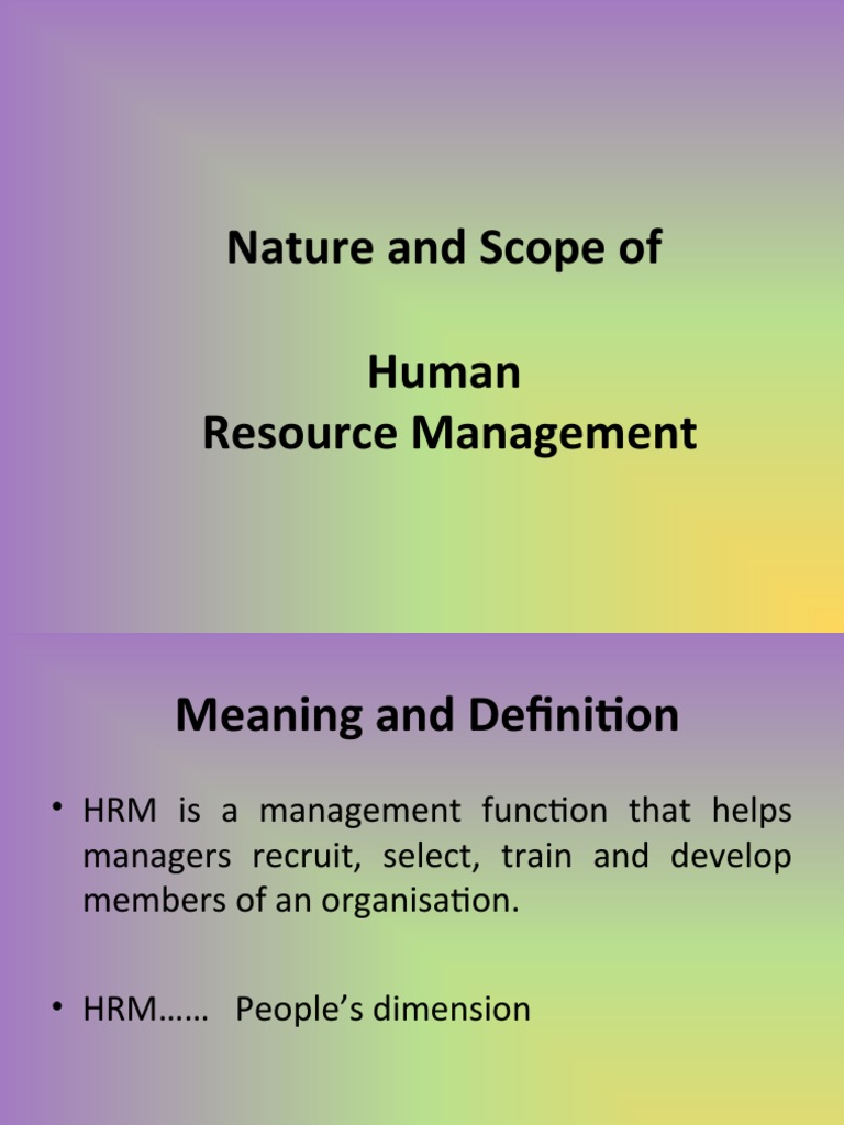 Nature and Scope of Human Resource Management PDF Human Resource