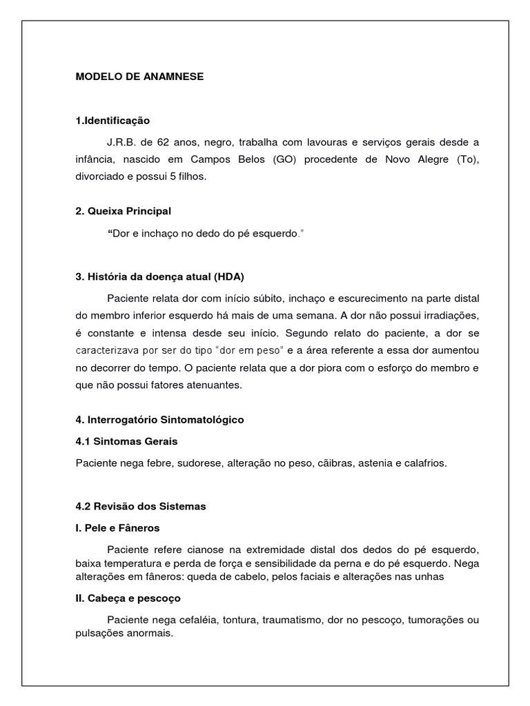 Anamnese completa - Confiabilidade: Alta. Identificação do paciente Sheila,  44 anos, feminino, - Studocu