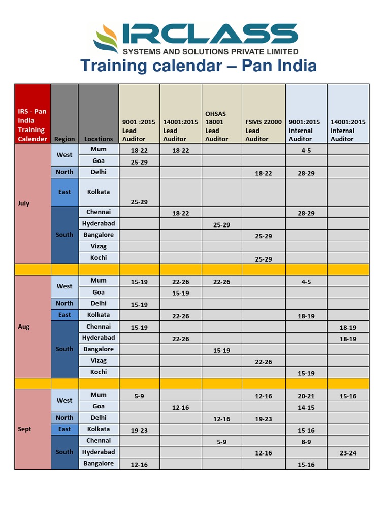 Training Calendar