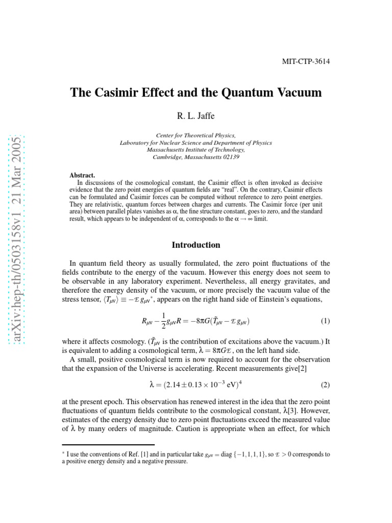 Casimir Effect and Quantum Vacuum Analysis | PDF | Quantum ...