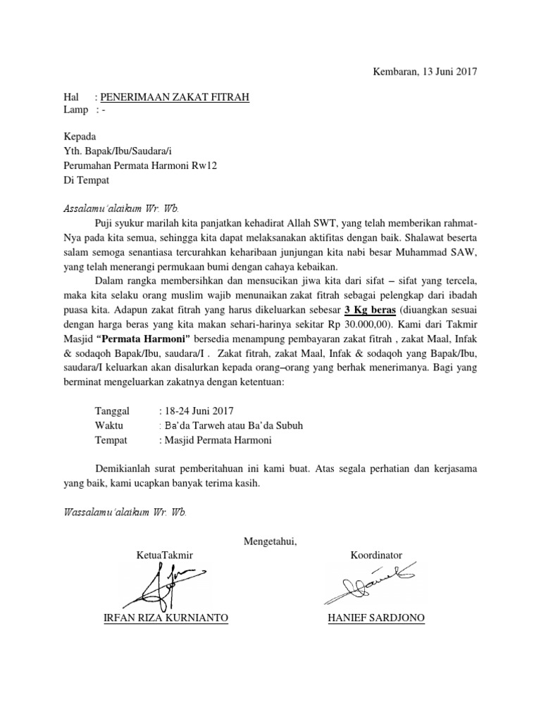 580 Contoh Surat Undangan Rapat Zakat Fitrah Gratis Terbaik
