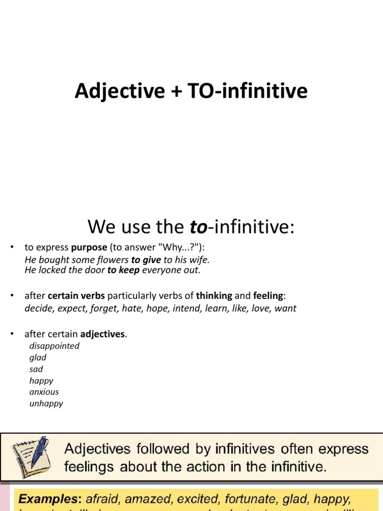 Adjective + To-Infinitive Usage Guide | PDF | Adjective | Linguistics