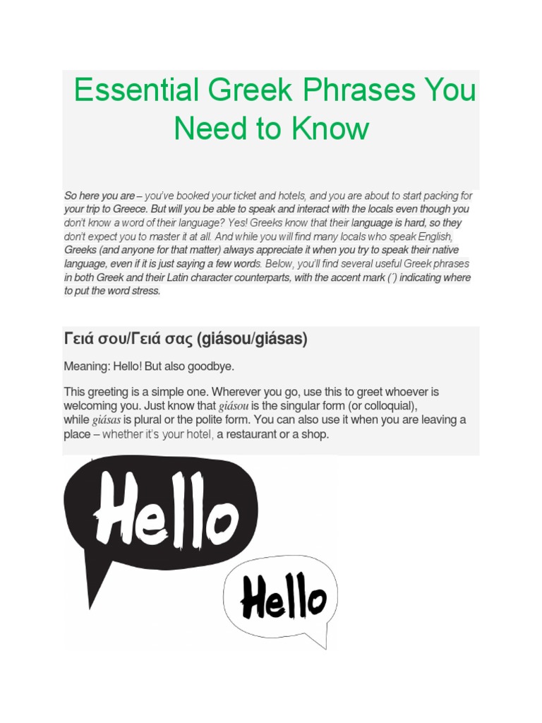 Essential Greek Phrases for Travelers | PDF | Linguistics | Languages