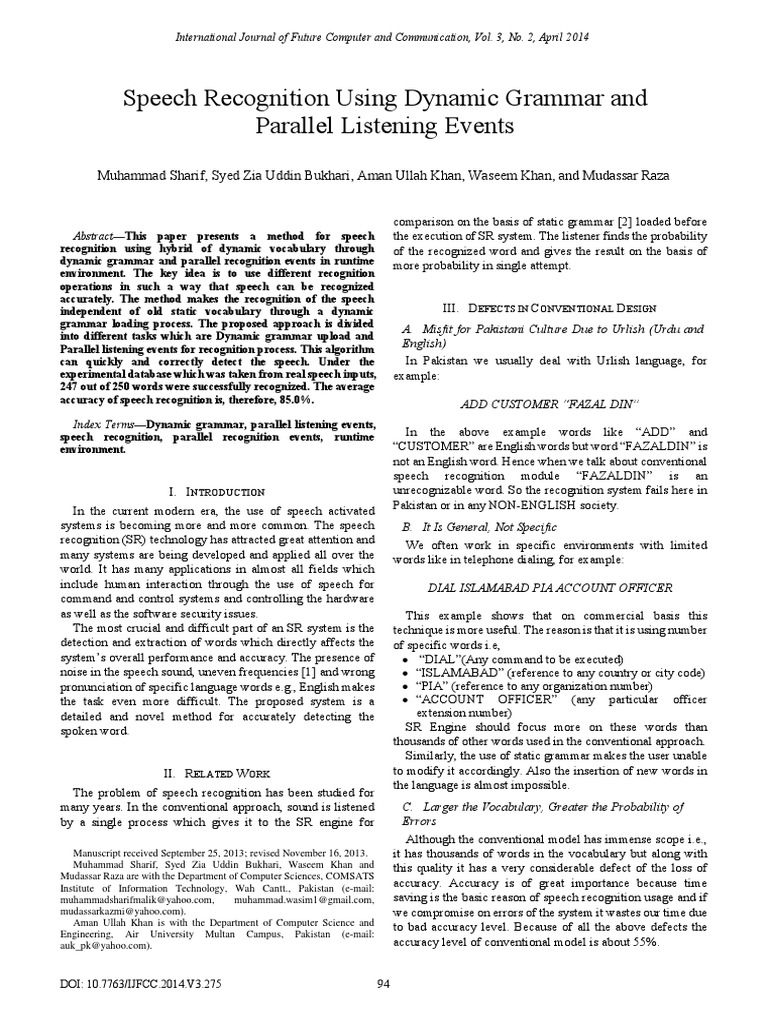 Speech Recognition Using Dynamic Grammar and Parallel Listening Events ...