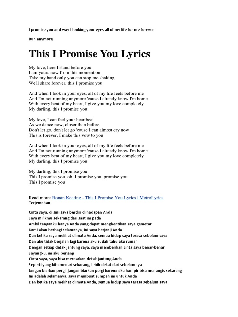 I Promise You Lirik My Love Here I Stand Before You I Am Yours Now From This Moment On Take My Hand Only You Can Stop Me Shaking We Ll Share Forever