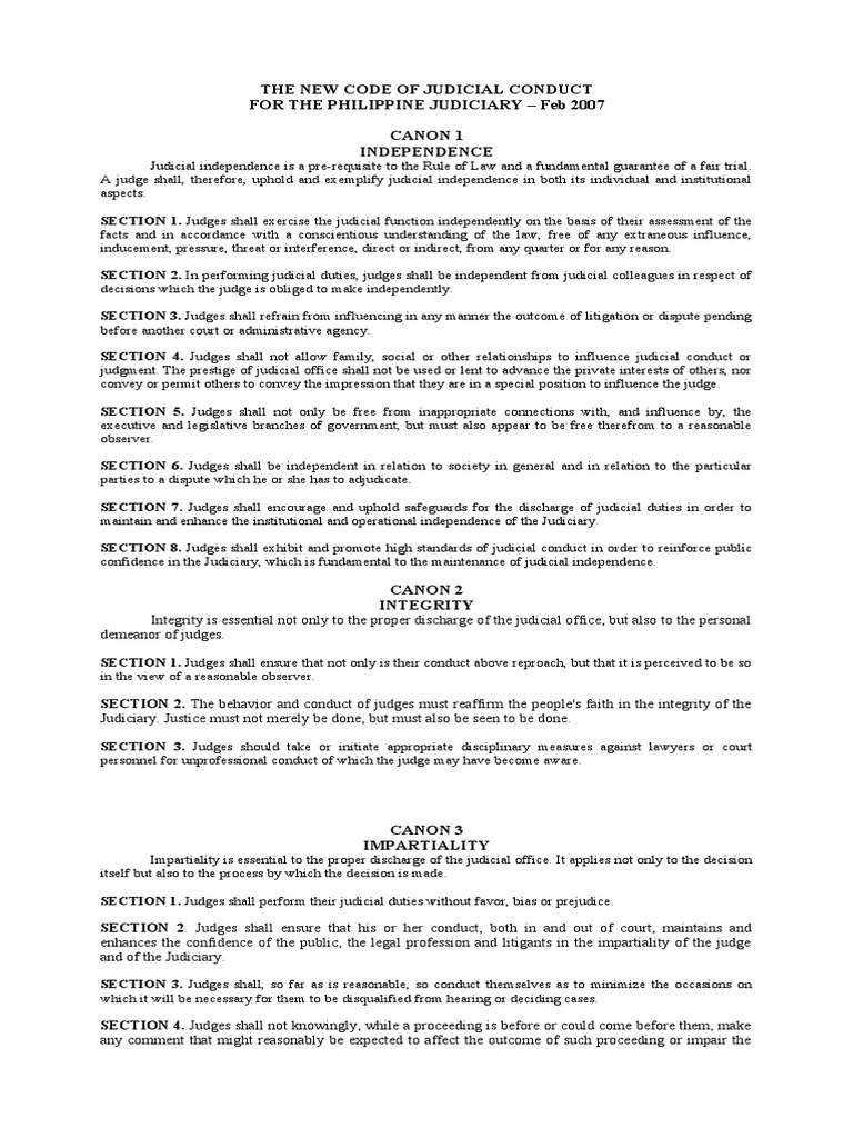 New Code of Judicial Ethics | PDF | Judge | Judiciaries