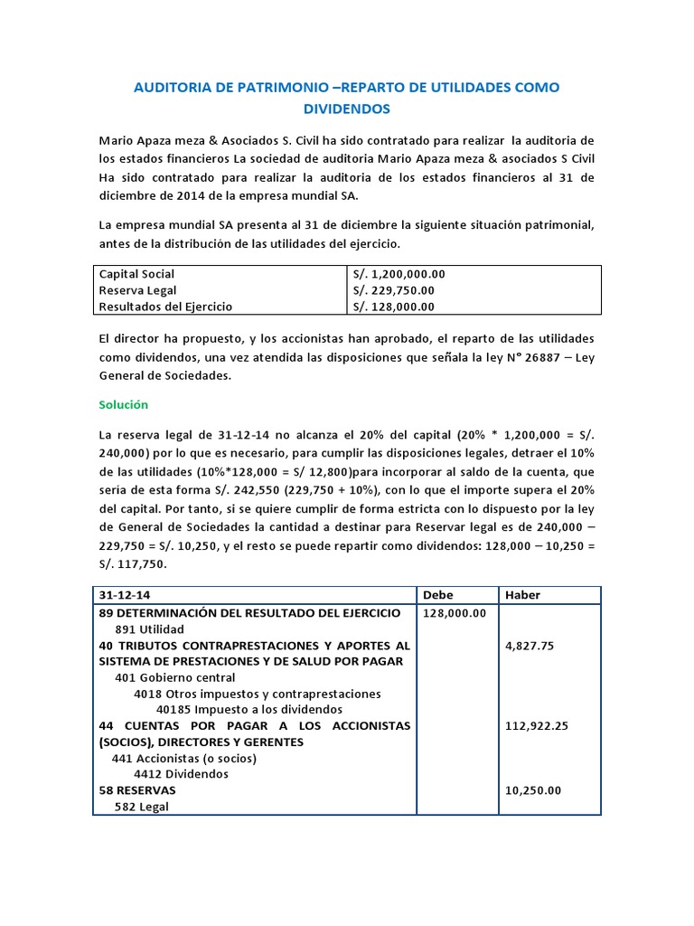 Auditoria De Patrimonio Docx Dividendo Impuesto Sobre La Renta