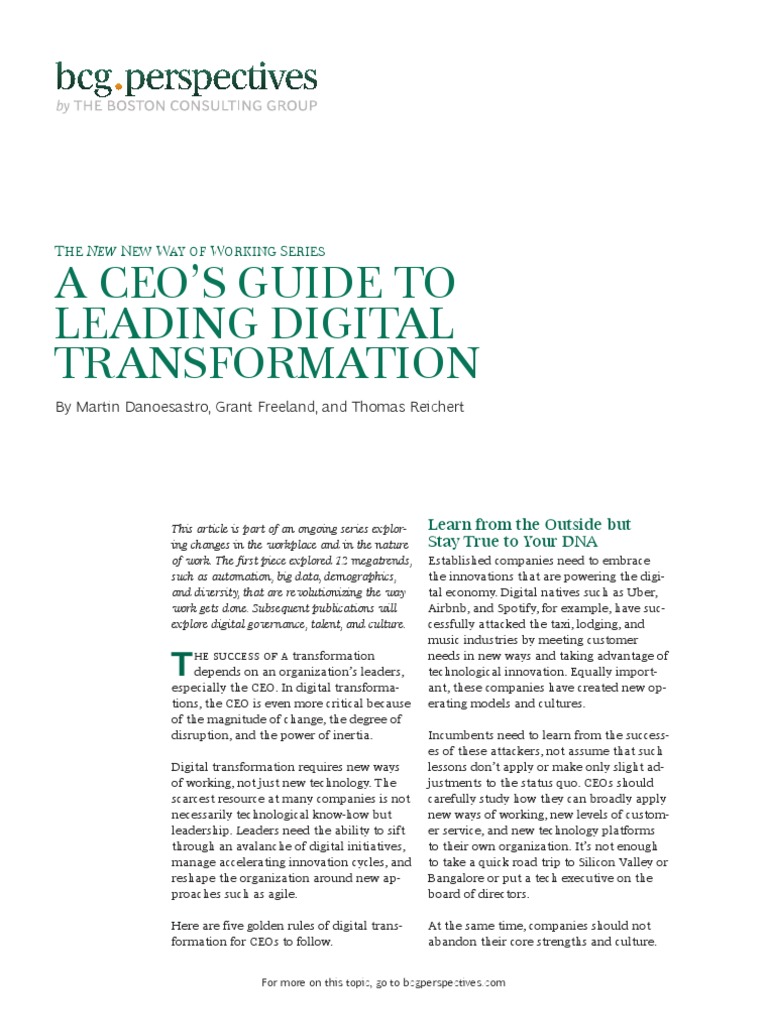 BCG - A CEOs Guide To Leading Digital Transformation | PDF | Chief ...