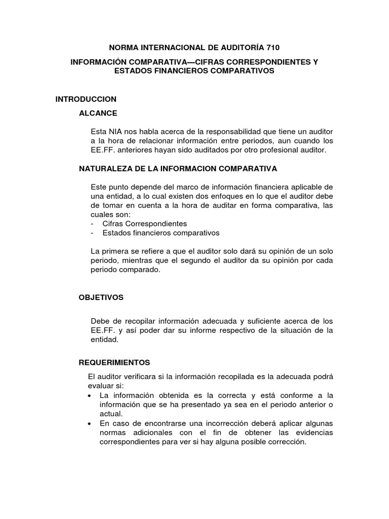Norma Internacional de Auditoría 710 | PDF