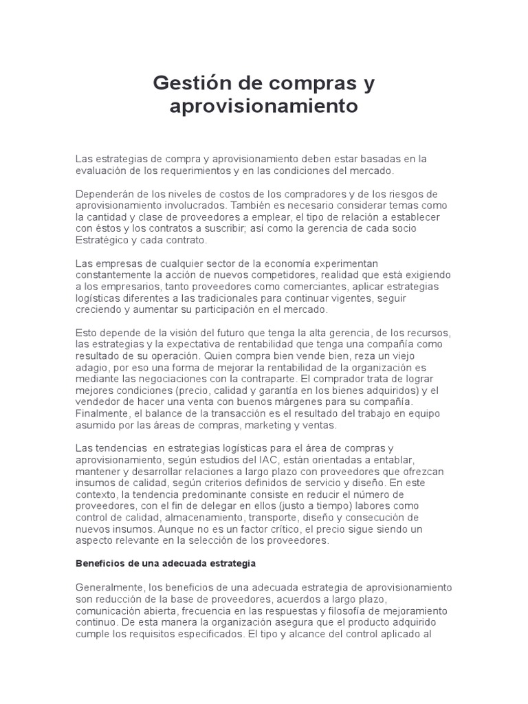Estrategias de Compras y Aprovisionamiento | PDF | Obtención | Logística