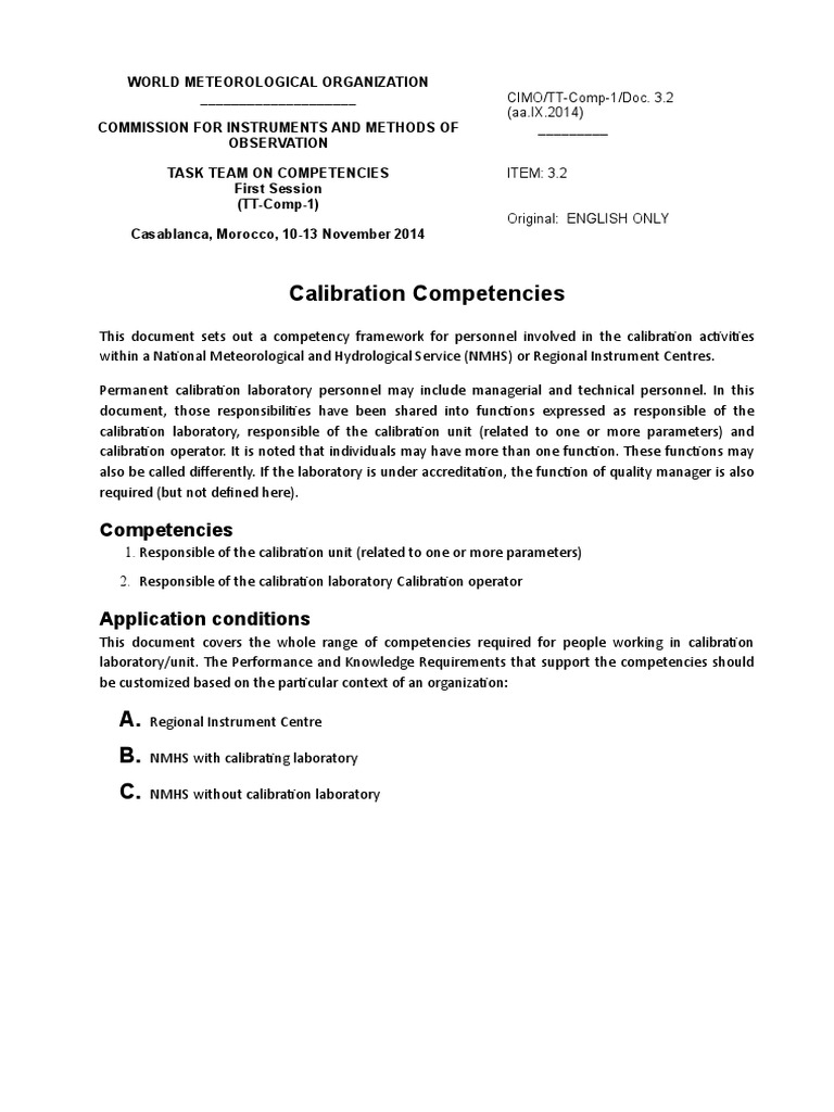 Calibration Competencies Framework | PDF | Calibration | Metrology