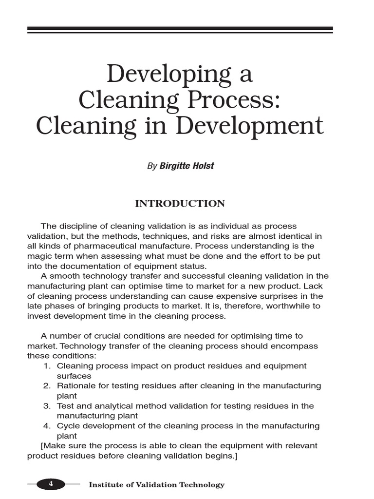 Developing a Cleaning Process Cleaning in Development_0 Verification And Validation Clinical