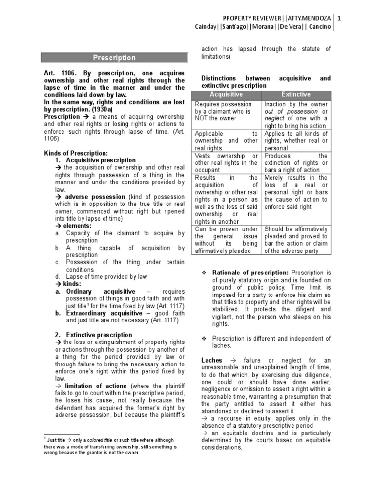 PrescriptionPROPERTY Laches (Equity) Adverse Possession