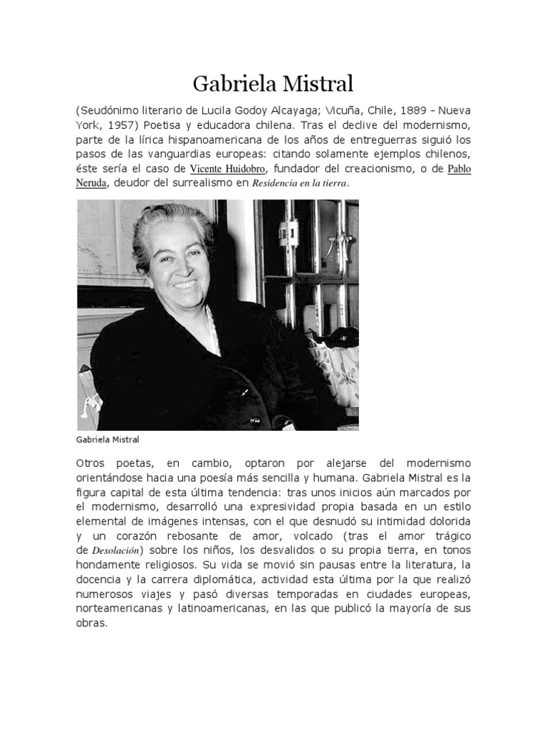 Biografia de Gabriela Mistral. 5 Año Básico.