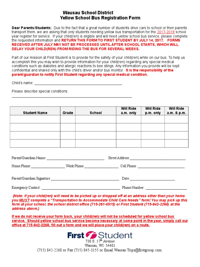 Bus Form 2017 2018 PDF Transport Business