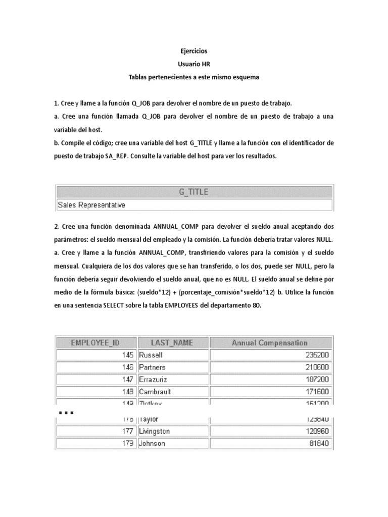 Ejercicios de funciones y procedimientos PL/SQL | PDF | Pl / Sql ...
