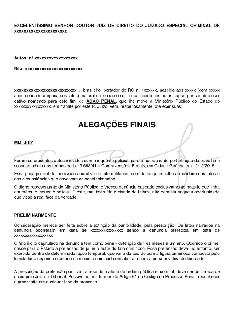 Alegações Finais Pertubação de Sossego Alheio