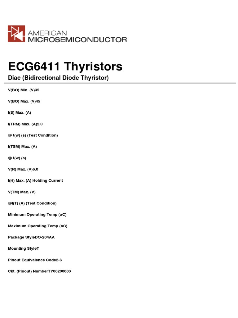 Diac Specifications and Pinout Details | PDF