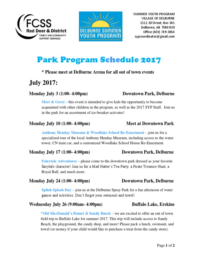 Park Program Schedule 2017 | PDF | Leisure