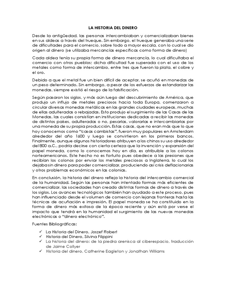 La Historia Del Dinero | PDF | Monedas | Dinero