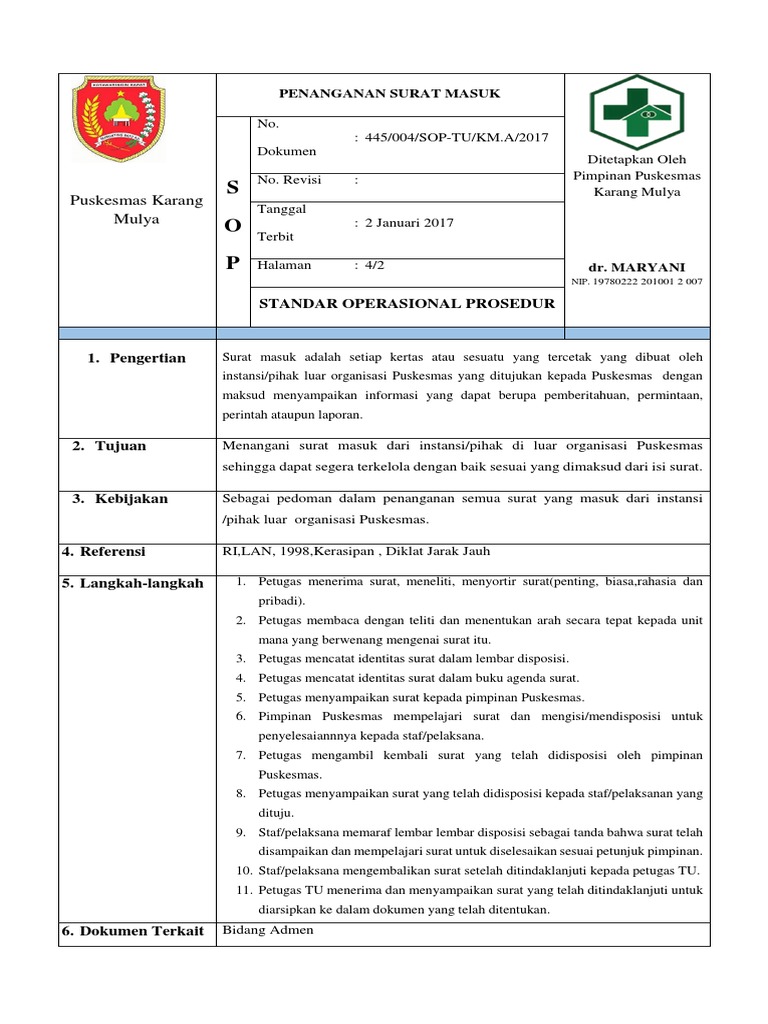 4 Sop Penanganan Surat Masuk Docx