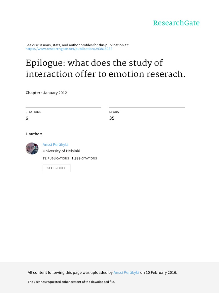 Interaction's Role in Emotion Research | PDF | Emotions | Emotional ...