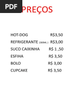 Preços Cantina