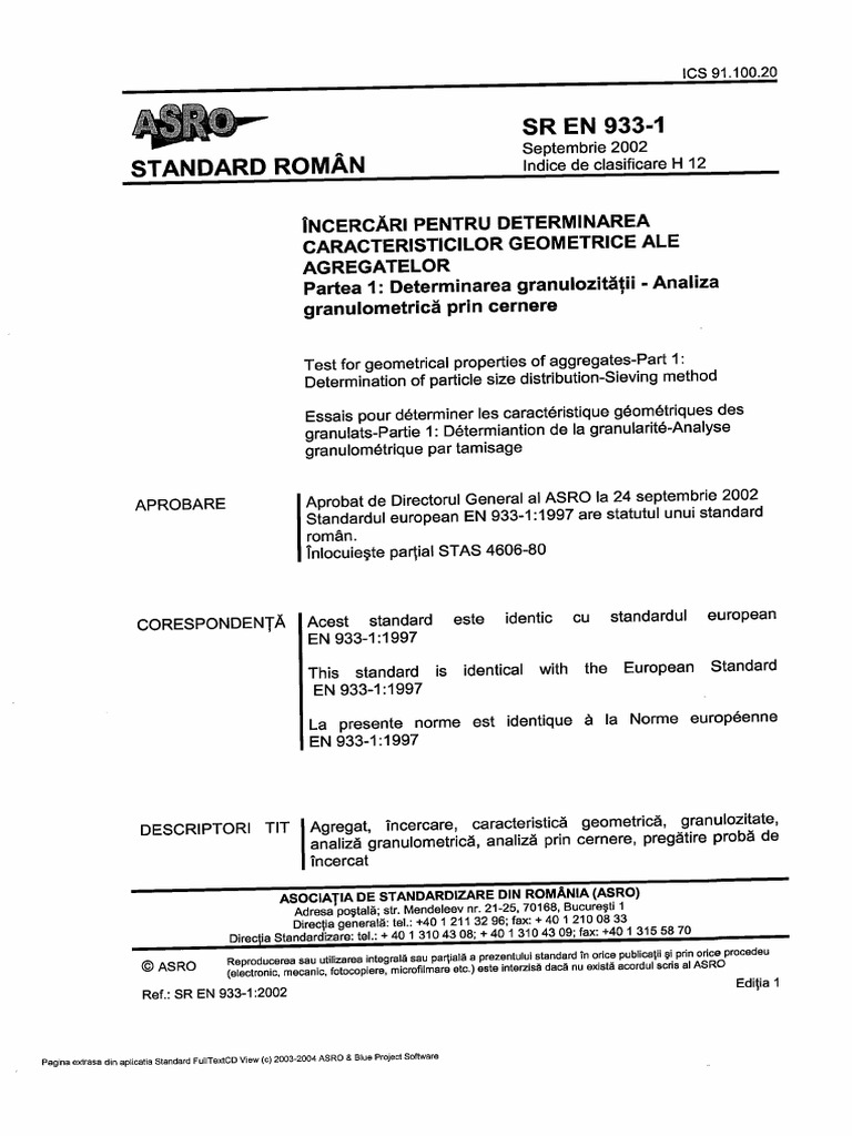 SR en 933-1-Determinarea Granulozitatii Prin Cernere