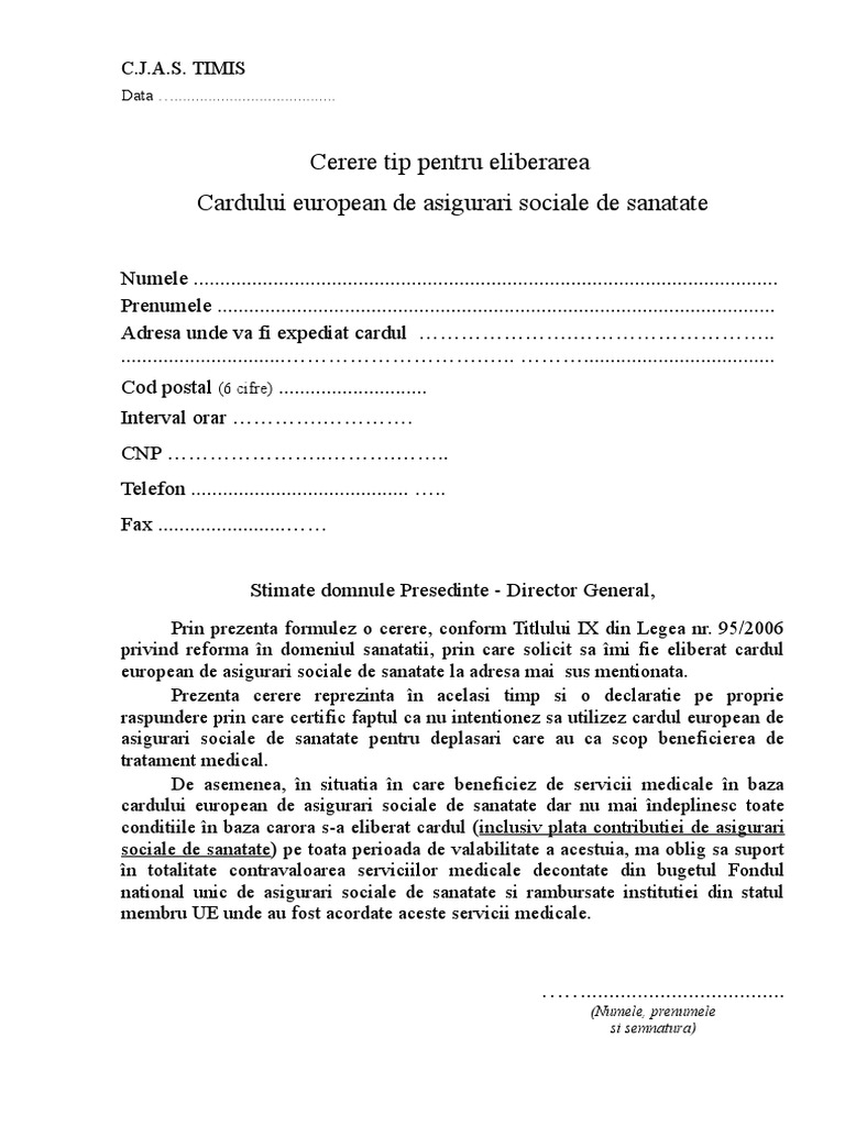 Cerere Card European - Ceass | PDF