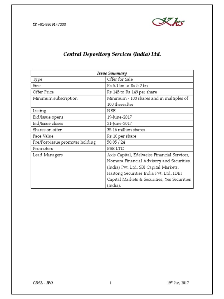 CDSL IPO Details and Overview | PDF | Securities (Finance) | Stocks