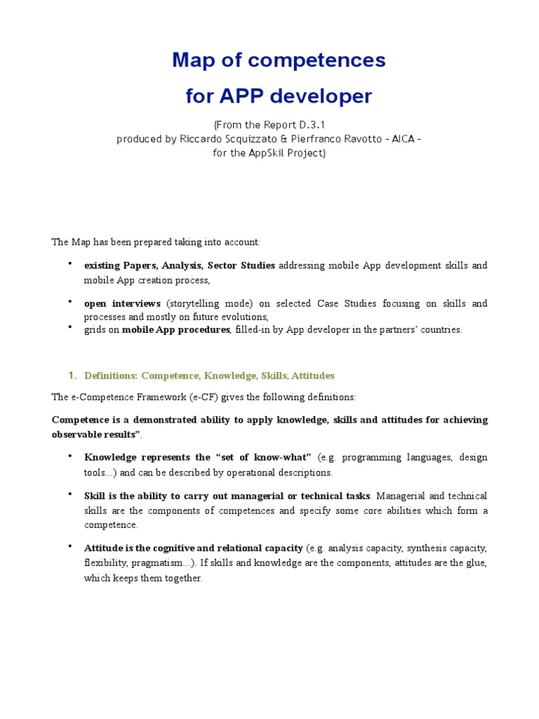 Map of Competences For APP Developer | PDF | Application Software ...